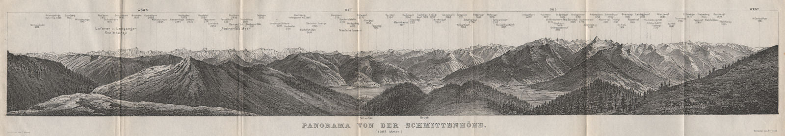 PANORAMA from/vom SCHMITTENHÖHE. Kitzbühler Alpen Tirol Österreich 1899 map